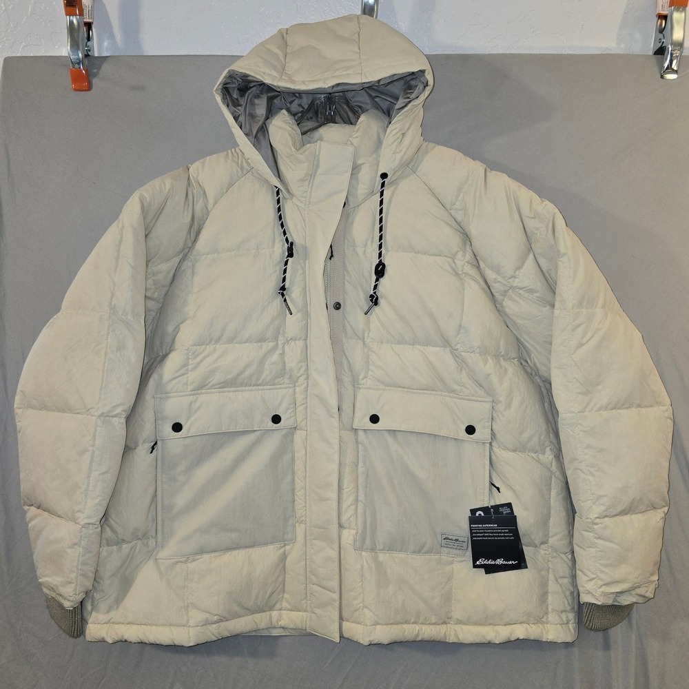 Eddie Bauer Puffer Jacket 3X Womens Cream Frostine 650Fill Down Hooded Parka NEW